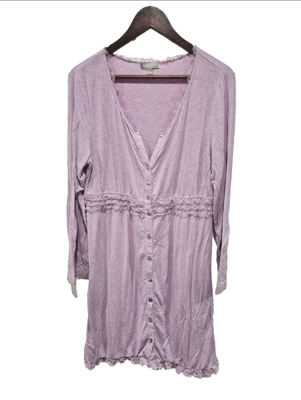 Lord & Taylor Lavender Lace Trim Button Front Mini Dress Large